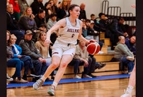 Alexa Rancourt, 9, of Charlottetown controls the ball for the Holland Hurricanes during an Atlantic Collegiate Athletic Association Women’s Basketball Conference game. The Hurricanes are hosting the ACAA basketball championships in Charlottetown this weekend.