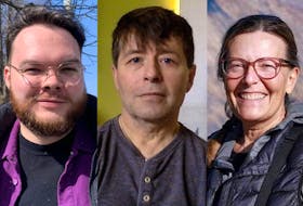 Finalists for the 2023 BMO Winterset Award are, from the left, William Ping ("Hallow Bamboo"), Michael Crummey ("The Adversary") and Holly Hogan ("Message in a Bottle: Ocean Dispatches from a Seabird Biologist").