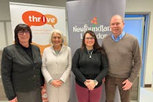 A provincial funding announcement for violence prevention initiatives was held on Friday, Feb. 29, at Thrive's office in downtown St. John's. Pictured are, from the left, Thrive Executive Director Angela Crockwell, St. John's East MP Joanne Thompson, Women and Gender Equality Minister Pam Parsons and St. John's East-Quidi Vidi MHA John Abbott.
