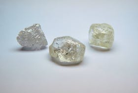 A view shows gem-quality stones, including a rare 242-carat rough diamond that will be offered at the 100th international auction of Russian state-controlled diamond producer Alrosa, during a presentation in Moscow, Russia February 25, 2021. The diamond is one of the biggest gem-quality stones Alrosa has mined this century, the company said.