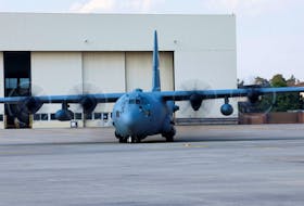 A C-130 Hercules plane is seen on the day of the annual multinational crisis response training SABER GUARDIAN 23 HOSPEX with a medical focus, at the U.S. Air Force Base in Ramstein, Germany, June 6, 2023.