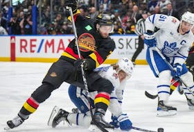 Carson Soucy hasn't played for the Canucks since fracturing his hand vs. the Toronto Maple Leafs on Jan. 20.