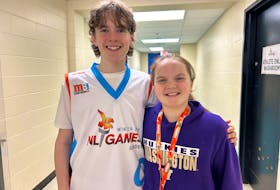 Jonah Kennedy (left) and his sister Claire are playing basketball with their respective host teams at the 2024 Newfoundland and Labrador Winter Games being held in Gander this week. Nicholas Mercer/The Telegram