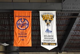On March 2, 2004, the Cape Breton Screaming Eagles clinched their first and only Atlantic Division title with a 5-4 overtime win over the Shawinigan Cataractes at the Jacques Plante Arena in Shawinigan, Que. The division banner, right, still hangs at Centre 200 in Sydney today. JEREMY FRASER/CAPE BRETON POST