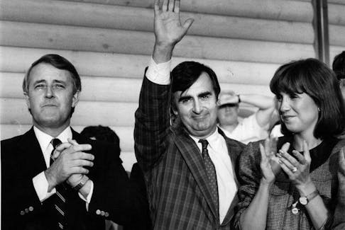 Brian Mulroney, Lucien Bouchard and Mila Mulroney, in Chicoutimi on June 12, 1988, in the run-up to the June 20 Lac St-Jean federal by-election in which Bouchard was elected. 