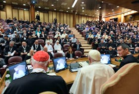 Pope Francis speaks during the international conference "Man-Woman: Image of God. Towards an Anthropology of Vocations" at the Vatican, March 1, 2024. Vatican Media/Handout via REUTERS