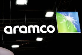 The Saudi Aramco logo is pictured at Hyvolution exhibition in Paris, France, February 1, 2024.
