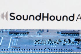 SoundHound AI logo is seen near computer motherboard in this illustration taken January 8, 2024.
