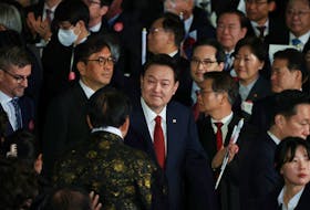 South Korea's President Yoon Suk Yeol arrives for a ceremony of the 105th anniversary of the March 1st Independence Movement Day in Seoul, South Korea, March 1, 2024.   
