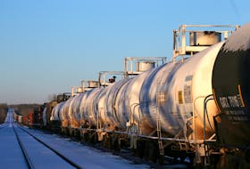 Chemical tanker cars of a Canadian National Railway (CN Rail) freight train in Tyendinaga, Ontario, Canada February 14, 2020.  