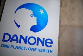 French food group Danone logo is seen at the company headquarters in Paris, France, February 5, 2024.