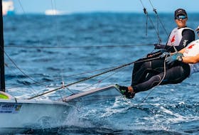 Chester sisters Antonia and Georgia Lewin-LaFrance compete in Sunday’s final race at the 49er and 49er FX world championships off the coast of Lanzarote in the Canary Islands. - SAILING ENERGY