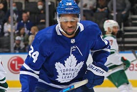Wayne Simmonds of the Toronto Maple Leafs takes part in an NHL game on Feb. 24, 2022. Simmonds announced his retirement from the NHL player ranks on March 18, 2024.