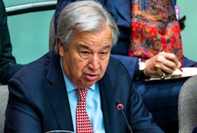 United Nations Secretary General Antonio Guterres, speaks to attendees during the observance of the International Women's Day 2024, at the United Nations in New York, U.S., March 8, 2024.  