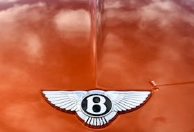 A logo of Bentley is seen on a Bentley car in Brussels, Belgium March 13, 2023.