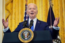 U.S. President Joe Biden speaks before signing an executive order to expand and improve research on women's health during a Women's History Month reception at the the White House in Washington, U.S., March 18, 2024. 
