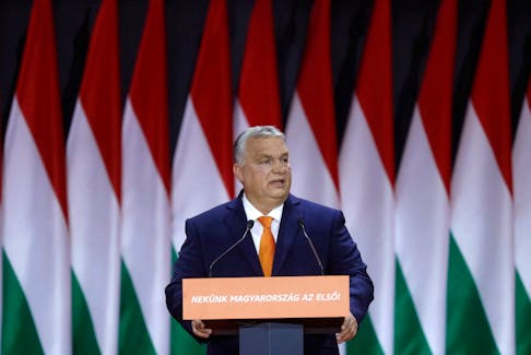 Hungarian Prime Minister Viktor Orban delivers a speech during the Fidesz party congress in Budapest, Hungary, November 18, 2023.