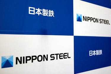 The logos of Nippon Steel Corp. are displayed at the company headquarters in Tokyo, Japan March 18, 2019. 