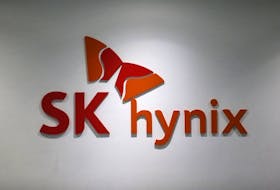 The logo of SK Hynix is seen at its headquarters in Seongnam, South Korea, April 25, 2016.