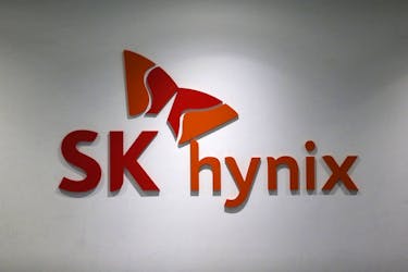 The logo of SK Hynix is seen at its headquarters in Seongnam, South Korea, April 25, 2016.