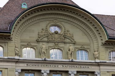 The Swiss National Bank (SNB) is seen before a news conference in Bern, Switzerland December 14, 2023.