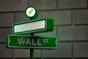 The logo of Robinhood Markets, Inc. is seen at a pop-up event on Wall Street after the company's IPO in New York City, U.S., July 29, 2021. 