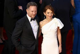 Singer Geri Halliwell and her husband Red Bull team principal Christian Horner pose as they arrive at the world premiere of the new James Bond film "No Time To Die" at the Royal Albert Hall in London, Britain, September 28, 2021.