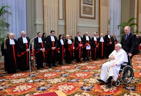 Pope Francis skips readings due to bronchitis at the meeting for the inauguration of the Judicial Year of the Tribunal of the Vatican City State, at the Vatican March 2, 2024. Vatican Media/­Handout via REUTERS