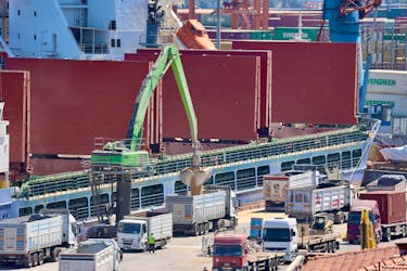 Russian-flagged bulk carrier SV Nikolay is unloaded at Izmir port in Turkey June 25, 2022.