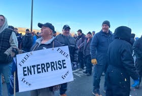 Hundreds of fish harvesters and their supporters continued to protest at the Confederation Building on Thursday morning. Joe Gibbons • The Telegram