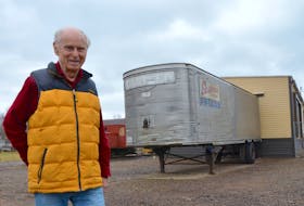 Bill Linley, a Middleton Railway Museum Society board member and member of the museum’s acquisitions team, stands by the 1952 Fruehauf trailer acquired from Fleetworx in New Minas. The van will be refurbished to become part of the museum’s outdoor exhibits and represents the close association the railway had with the trucking industry. 
- Lawrence Powell • Special to the Annapolis Valley Register