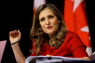 Canada's Deputy Prime Minister and Minister of Finance Chrystia Freeland takes part in a press conference before delivering the fall economic update in Ottawa, Canada, November 21, 2023.