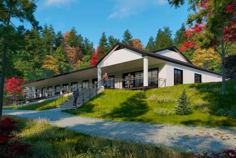 A design render shows a proposed new building at the YMCA of Southwestern New Brunswick's Glenn Carpenter Centre for after-school child care. The YMCA is seeking rezoning to allow for the change.