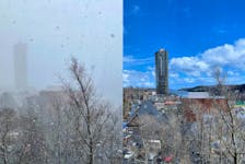 From snow showers to sunshine. These photos taken just over five minutes apart in Halfax, N.S., Thursday showcase fast-changing weather conditions. -Allister Aalders/SaltWire