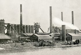 The blast furnaces of the Dominion Iron and Steel Company ca. 1905. Photographer unknown. Beaton Institute item number: 81-420-5500.