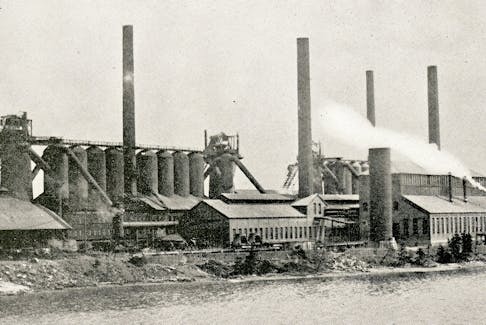 The blast furnaces of the Dominion Iron and Steel Company ca. 1905. Photographer unknown. Beaton Institute item number: 81-420-5500.