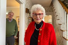 Bill Callbeck, left, and his sister Catherine Callbeck stand in the main entrance of their Central Bedeque home. The house had recently received a heritage designation. – Kristin Gardiner/SaltWire