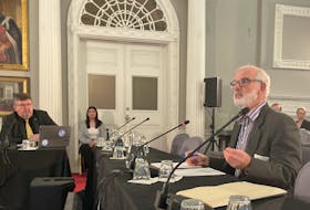 Vince Calderhead, a human rights and poverty lawyer, presents to the Law Amendments Committee at Province House in Halifax Monday.