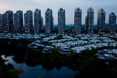 A view of the residential apartments in the evening in Country Garden's Forest City development in Johor Bahru, Malaysia August 16, 2023.