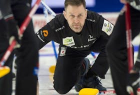 Team Canada skip Brad Gushue during the World Men's Curling Championship in 2023.