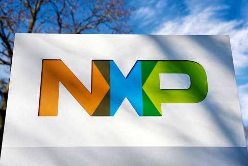 A view shows a logo at NXP semiconductors computer chip fabrication plant in Nijmegen, Netherlands March 14, 2024.