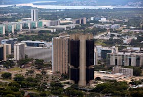 An aerial view shows the headquarters of the Central Bank of Brazil (C) in Brasilia January 20, 2014. Brasilia is one of the Host Cities for the 2014 World Cup in Brazil. 