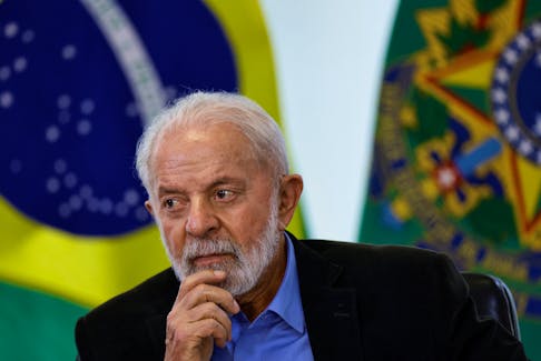 Brazil’s President Luiz Inacio Lula da Silva reacts during a meeting with members of the automotive sector at the Planalto Palace in Brasilia, Brazil, March 14, 2024.
