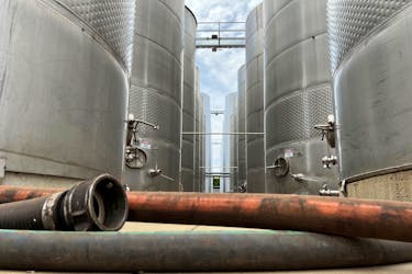 Wine storage tanks are pictured at a Calabria Wines facility in the town of Griffith in southeast Australia, February 26, 2024.