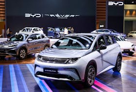 The BYD EV cars are displayed at the 45th Bangkok International Motor Show in Bangkok, Thailand, March 25, 2024.