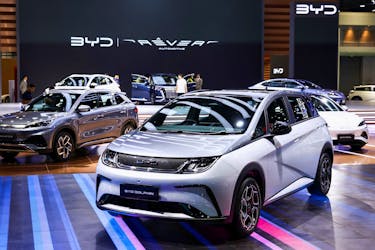 The BYD EV cars are displayed at the 45th Bangkok International Motor Show in Bangkok, Thailand, March 25, 2024.