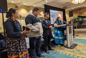 From left, Irena Julien-Bernard, John Denny Sylliboy, Tom Sylliboy and Frances Sylliboy accept a posthumous Lifetime Achievement Award for Frances' mother, Mi'kmaw poet Rita Joe. “She was a peaceful warrior. Trying to right the wrong that was done to our Mi’kmaw people.” CONTRIBUTED