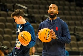 Mar 20, 2024; Omaha, NE, USA; Duquesne Dukes assistant coach Dru Joyce III talks to players during the NCAA first round practice session at CHI Health Center Omaha. Mandatory Credit: Dylan Widger-USA TODAY Sports/File Photo