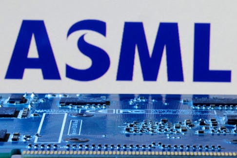 ASML logo is seen near computer motherboard in this illustration taken January 8, 2024.