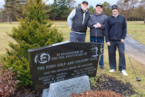 Eden Golf and Country Club welcomed its first golfers of the season on March 27. The first group on the course was, from left, John Wright, Stuart Muir and Dan Morley.  
Jason Malloy